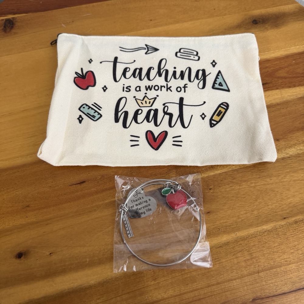 Teacher Gift Bundle - Zipper Pouch New Adjustable Bracelet Apple Ruler‎